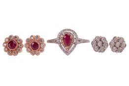 A small collection of jewellery by Effy; to include a Ruby Royale cluster ring in size N½, white met