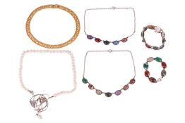 A collection of Scottish agate and quartz set jewellery, to include two necklaces of similar design 