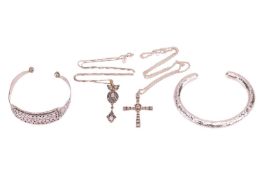 A small group of jewellery items; comprising a diamond-set cross pendant, set with rose-cut diamonds