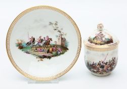 Deckeltasse mit Untertasse, Meissen.