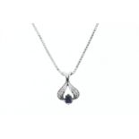 White gold necklace with pendant with sapphire and diamond