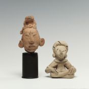 Mexico, Maya Culture, Jaina Island, ca. 500-1200 CE, a terracotta head and Mexico, a terracotta seat