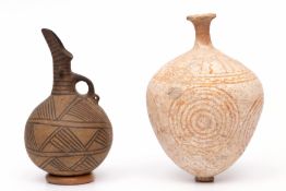 Cyprus, terracotta vase, Bronze Age, ca. 2000 - 1500 BCE and a bi-chrome terracotta jug, ca. 1000-50
