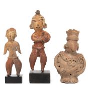 Central Mexico, Tlatilco Culture, Pre Classsic 300 - 100 BCE, three terracotta standing figures;