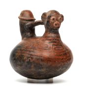 Peru, Vicus, 500 BCE - 200 CE, a spout stirrup phallus-vessel,