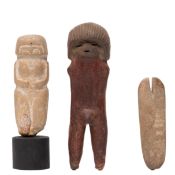 Ecuador, Valdivia Culture, ca. 3000 BCE, one stone Pre-Culture idol and two terracotta figures,