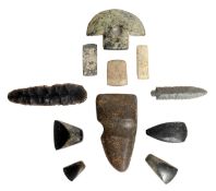Mexico-Guatamala, Maya Culture, 100 - 900 CE a collection of nine stone axes and two stone tools,