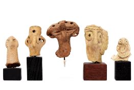 Syria, a collection of five terracotta Idol heads, ca. 3rd Mill BCE