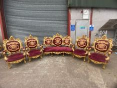 Red and Gilt sofa and 4 Chairs
