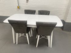Fara White Extending Dining Set (Table + 4 Grey Velvet Lukas Chairs)