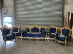 Blue and Gilt Sofa and 4 Chairs