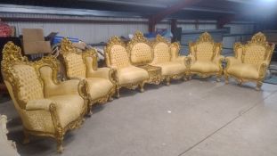 Gilt and Gold Carved Sofa and 4 Chairs