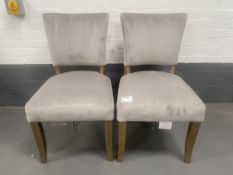 Set of 2 Grey Velvet and Oak Wash Burton Dining Chairs