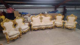 Gold and cream carved sofa with 4 chairs