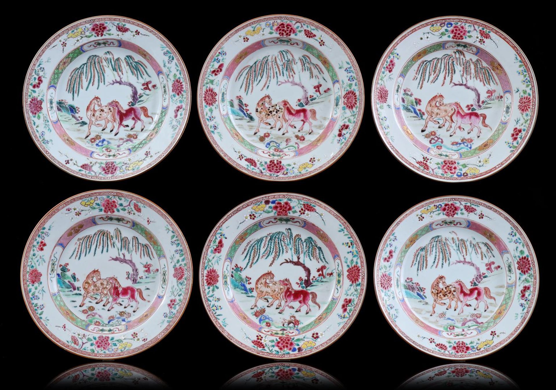 6 porcelain Famille Rose dishes Yongzheng