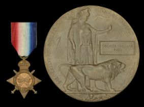 The 1914-15 Star awarded to Private G. T. Pain, Middlesex Regiment, who was killed in...