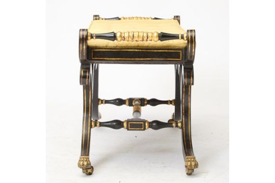 Regency Gilt Decorated Black Painted Bench - Image 7 of 8