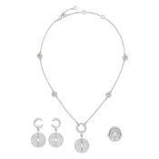 Bulgari White Gold and Diamond 'Astrale' Pendant-Necklace, Pair of Pendant-Earrings and Ring