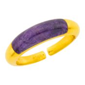 Ilias Lalaounis Hammered High Karat Gold and Cabochon Amethyst Cuff Bangle Bracelet