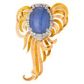 Two-Color Gold, Platinum, Star Sapphire and Diamond Clip-Brooch