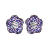 Taffin Pair of Blackened Silver, Gold, Multicolored Sapphire and Diamond Flower Earclips