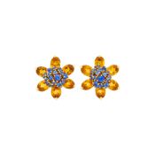 Van Cleef & Arpels Pair of Gold, Citrine and Sapphire Flower Earclips, France