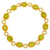 Elizabeth Gage Hammered Gold and Peridot Intaglio Necklace