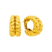 David Webb Pair of Hammered Gold Hoop Earrings