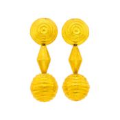 Pair of High Karat Hammered Gold Bead Pendant-Earclips