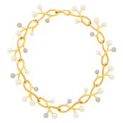 Angela Cummings for Assael Gold, Platinum, Cultured Pearl and Diamond 'Thorn & Sprig' Necklace