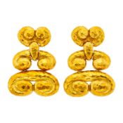 David Webb Pair of Hammered Gold Pendant-Earclips