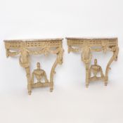Pair of French Louis XVI Style Grey-Painted Console Tables