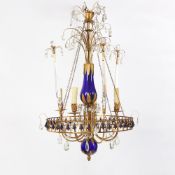 Baltic Neoclassical Cut Glass and Blue Glass-Mounted Four-Light Chandelier