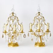 Pair of French Cut-Glass Mounted Gilt-Bronze Three-Light Girandoles
