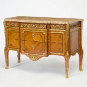 Louis XV/XVI Transitional Ormolu-Mounted Kingwood, Tulipwood and Parquetry Commode