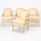 Set of Four Louis XV Style Cream-Painted Fauteuils a la Reine