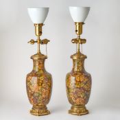 Pair of Chinese Cloisonné Enamel Lamps
