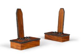 A PAIR OF MAHOGANY AND EBONISED PLATE OR SALVER STANDS, 20TH CENTURY