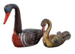 TWO PAINTED CARVED WOODEN MODELS OF WATERFOWLS, LATE 20TH CENTURY