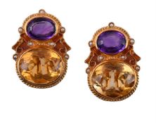 PERCOSSI PAPI, A PAIR OF AMETHYST AND CITRINE EARRINGS