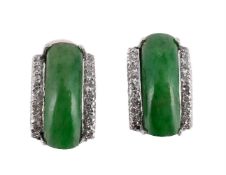 A PAIR OF JADEITE JADE AND DIAMOND EARRINGS