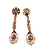 A PAIR OF JAIPUR ENAMEL DROP EARRINGS