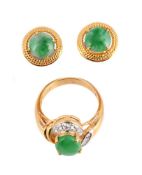 A JADEITE JADE AND DIAMOND DRESS RING AND SIMILAR EARRINGS