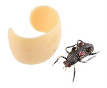 TOURMALINE, RUBY AND DIAMOND BEETLE BROOCH