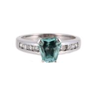 A BLUE TOURMALINE AND DIAMOND RING