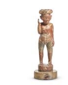 A LARGE INDIAN PAINTED WOOD FIGURE OF A SERVANT, LATE 19TH CENTURY