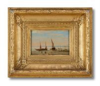 HENRIETTE GUDIN (FRENCH 1825-1892), COASTAL SCENE WITH BEACHED FISHING BOATS AND FISHER FOLK