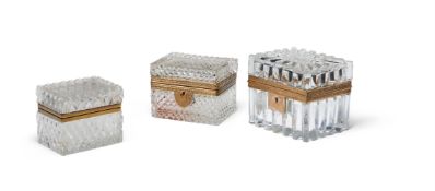 A GROUP OF THREE GILT METAL MOUNTED CUT GLASS TABLE BOXES FRENCH