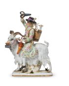 A MEISSEN (OUTSIDE DECORATED) MODEL OF THE COUNT BRUHL'S TAILOR, LATE 19TH CENTURY