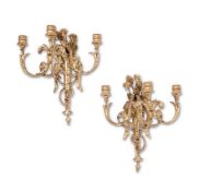 A PAIR OF VICTORIAN GILT COMPOSITION THREE BRANCH WALL LIGHTS, MID-19TH CENTURY
